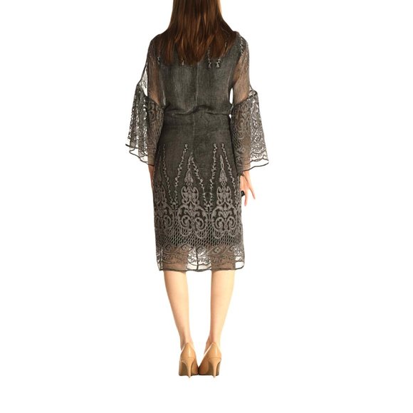 Save The Queen Gray Silk Lace Shift Dress w/Lining - Picture 3 of 13